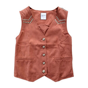 NWT MOTF x Shein Embellished Orange Suede Vest Western Cowgirl Punchy Size S